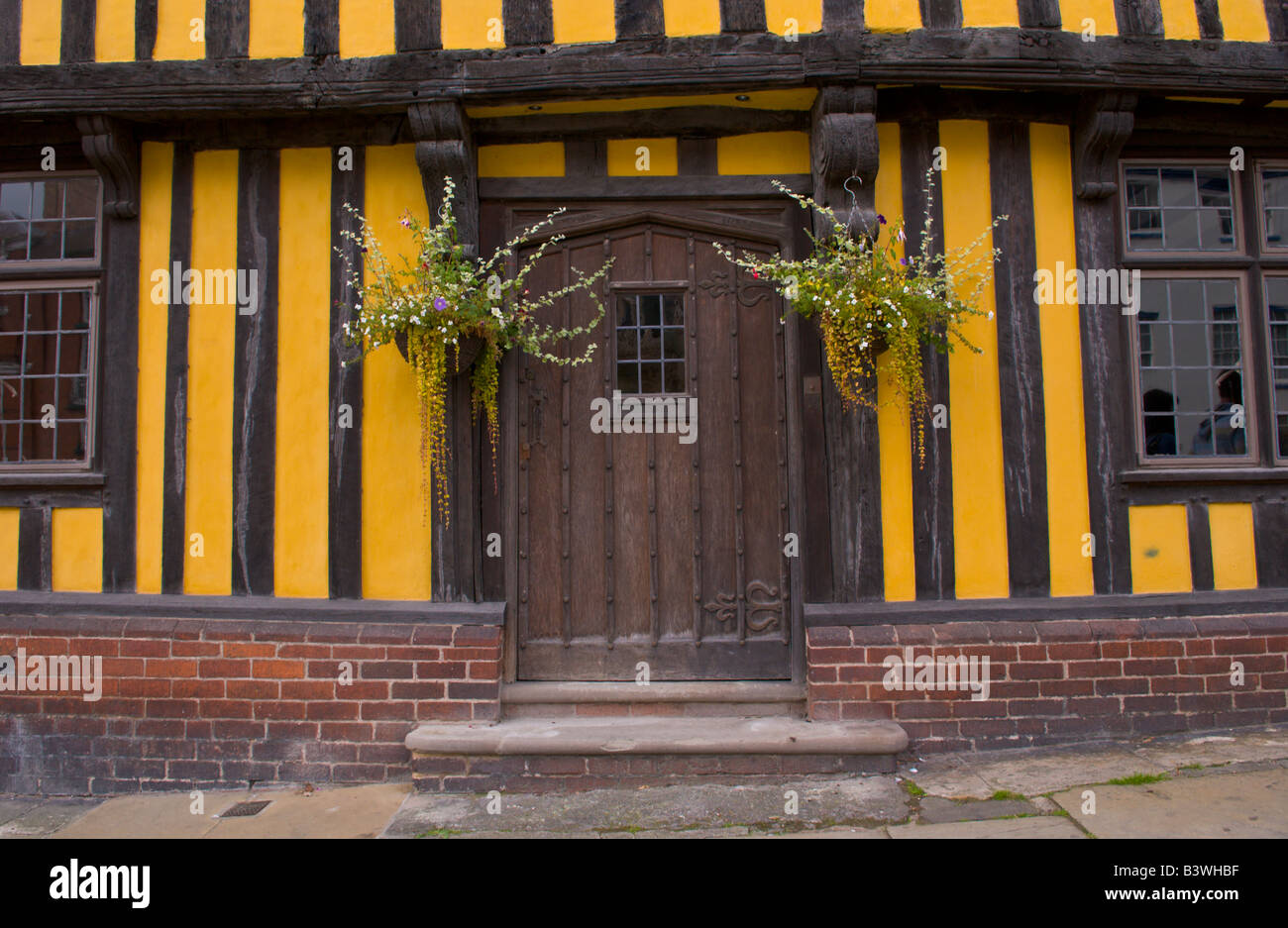 Part glazed front door of timber framed house in Ludlow Shropshire England UK Stock Photo