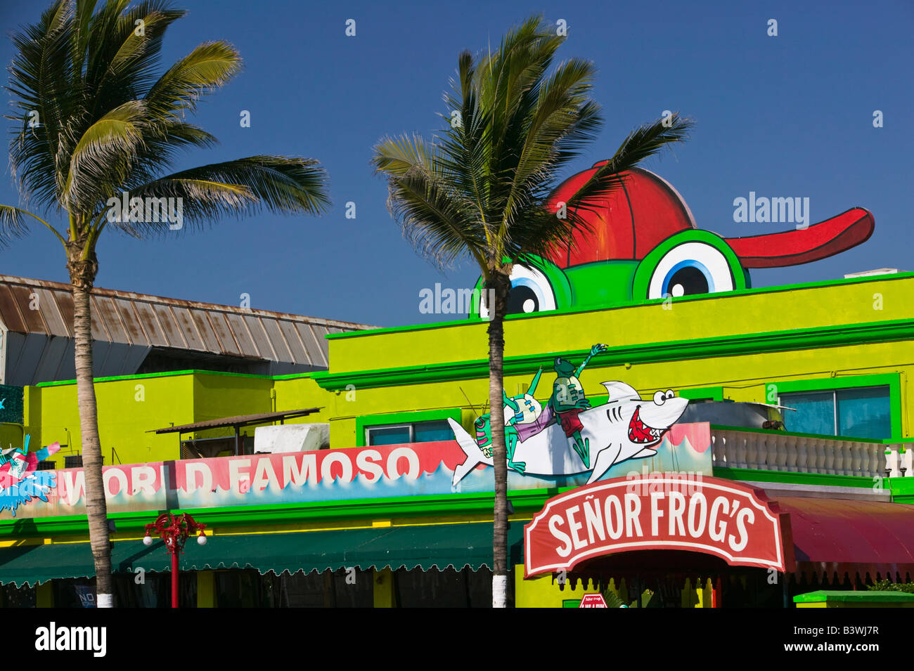Mexico, Sinaloa State, Mazatlan. Playa Norte Beach Senor Frog's Bar
