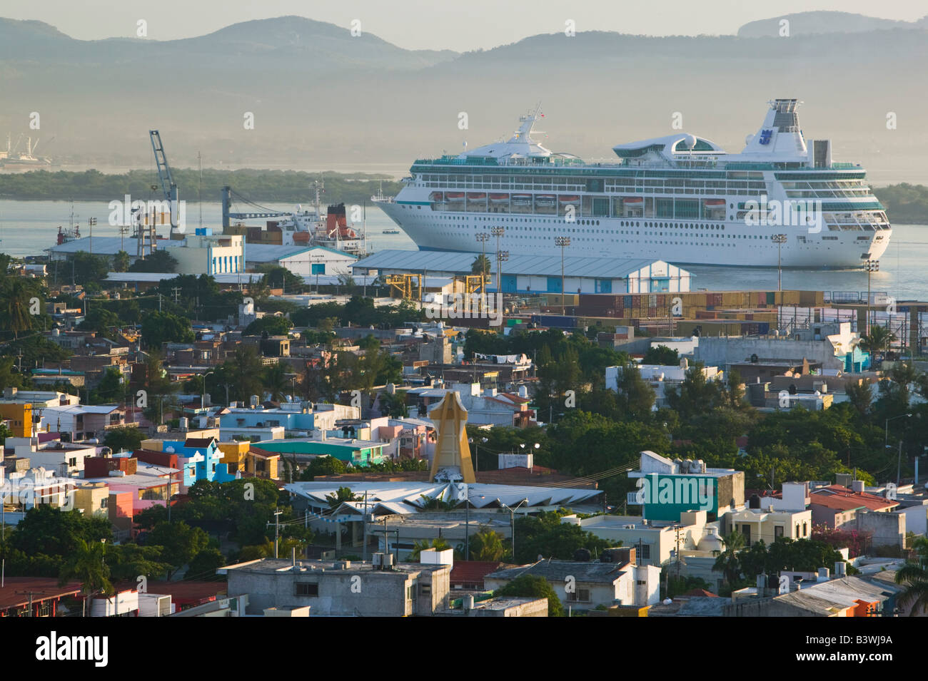 Mexico, Sinaloa State, Mazatlan. Port of Mazatlan View with Cruise ship