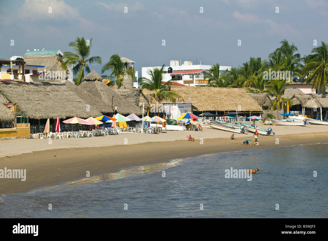 Mexico, Jalisco, Melaque. Town Beach / Bahia de Navidad Bay Stock Photo