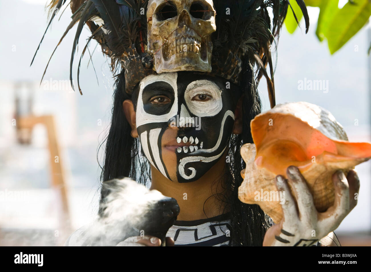 Mexico, Guerrero, Zihuatanejo. Young Man in Mayan Costume (MR Stock