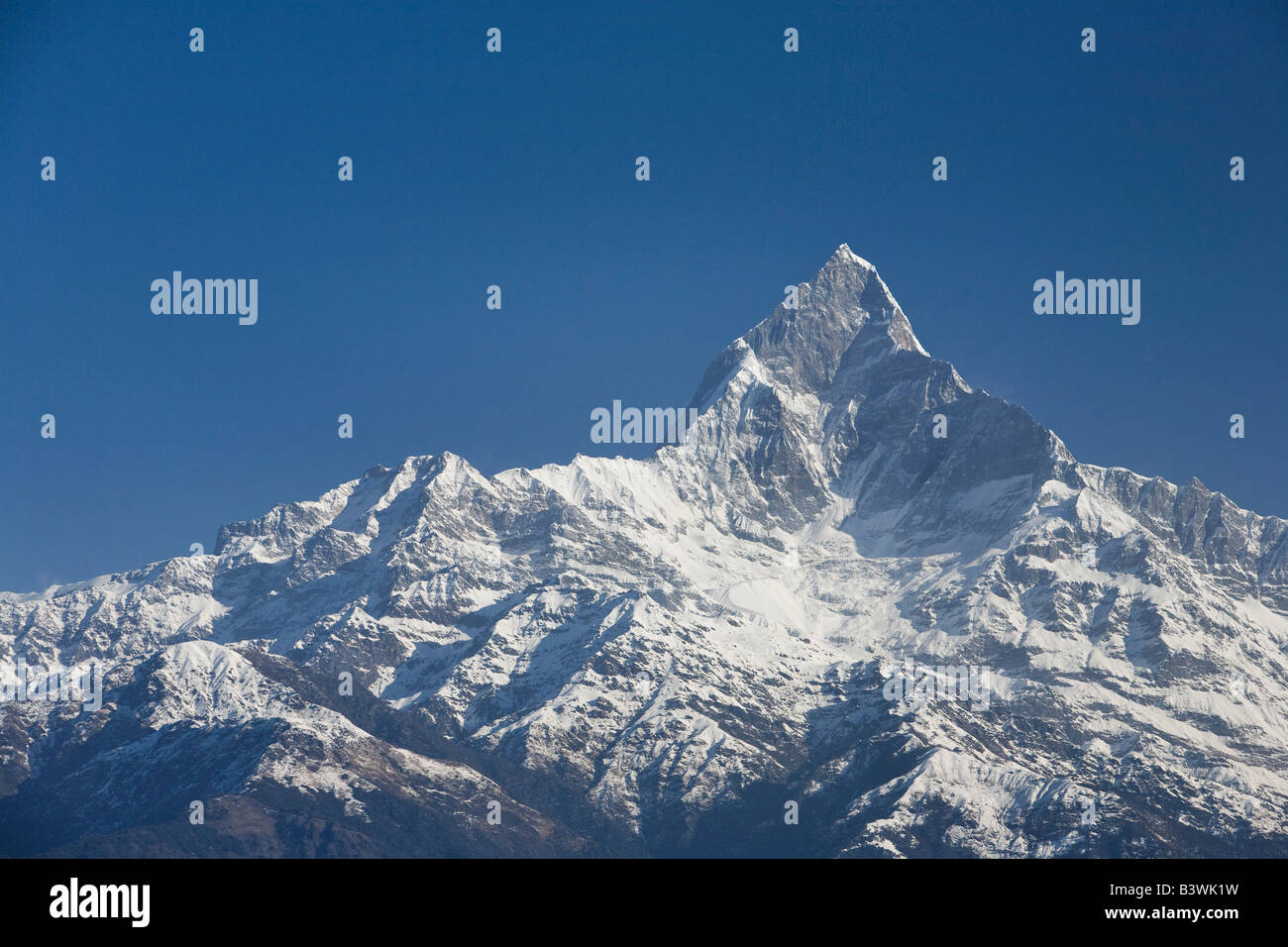 Machapuchhre or Fishtail Mountain in the Annapurna region of Nepal near Pokhara, Nepal Stock Photo