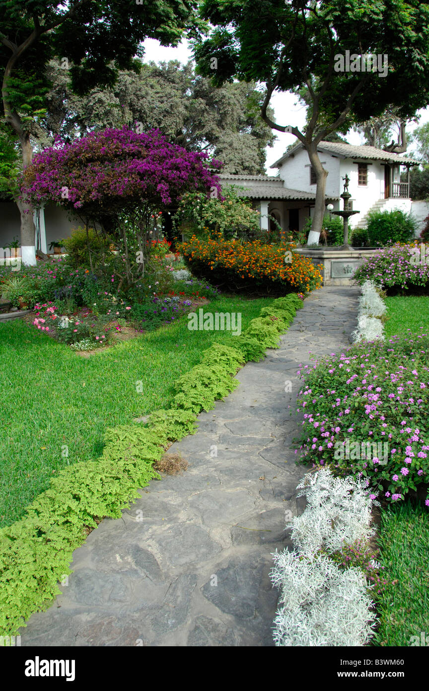 South America, Peru, Lima. Historic estate of Chacra Tres Canas, garden. Property Released. Stock Photo