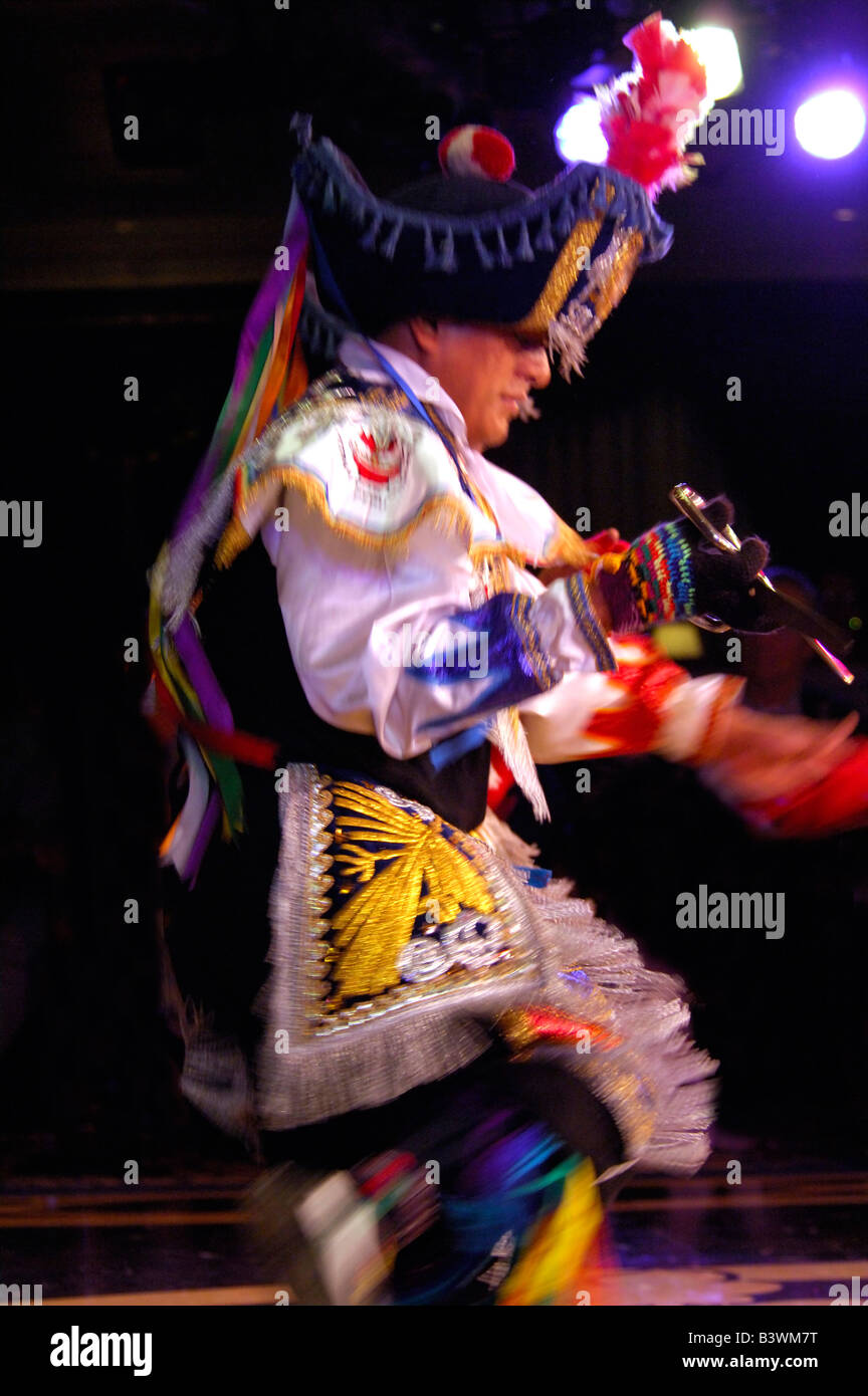 South America, Peru, Lima. Peruvian folkloric show. Dancers performing tradidional Scissors dance. Stock Photo