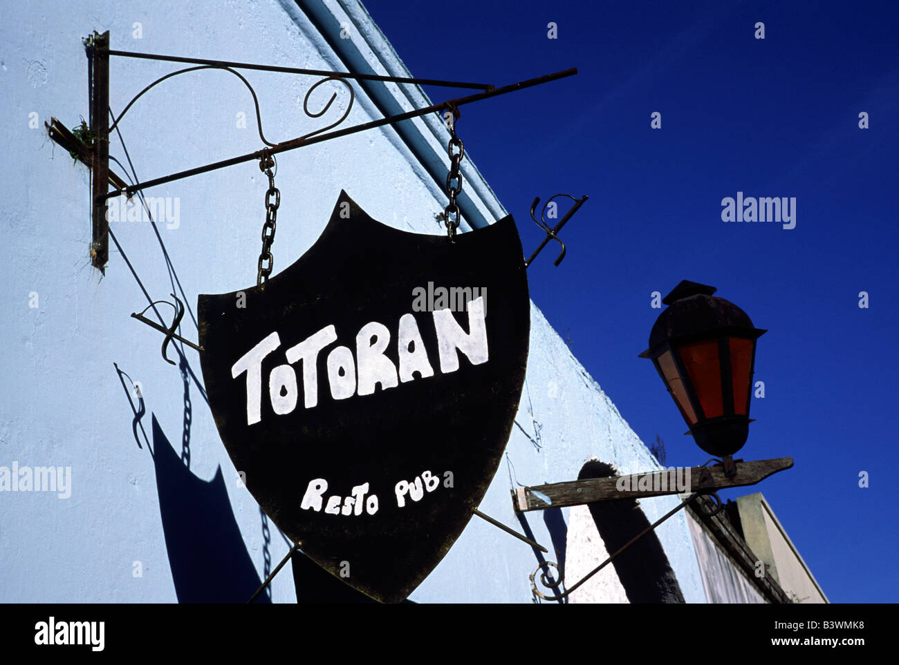 Colonia, Uruguay, Sign for restaurant on colonial era building in ...