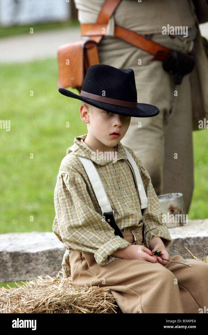 A boy at a Civil War Encampment Reenactment Stock Photo