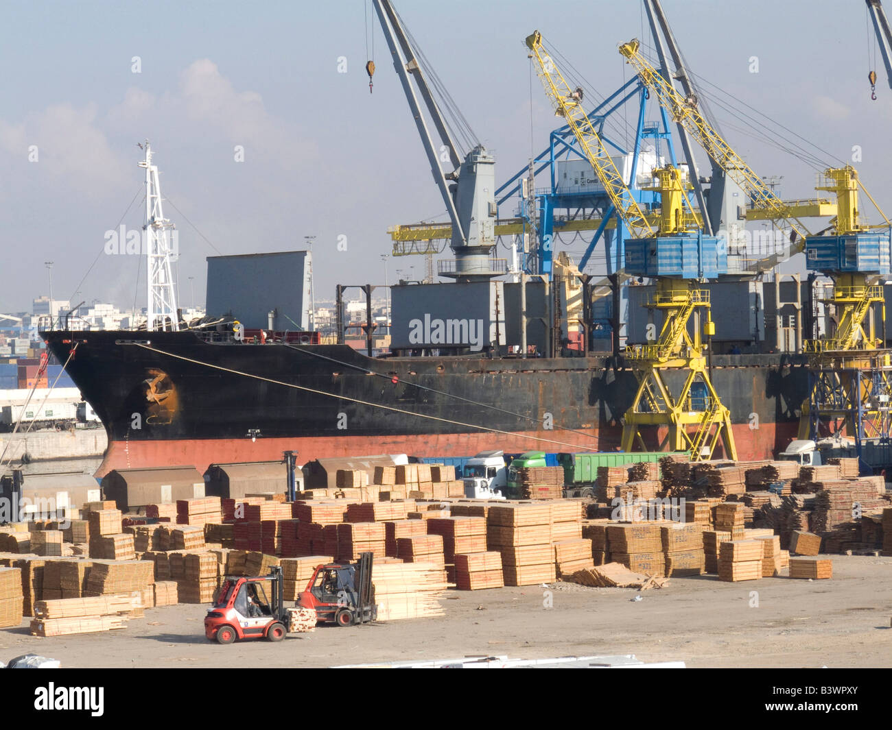 Container ship at a commercial dock, Casablanca, Morocco Stock Photo