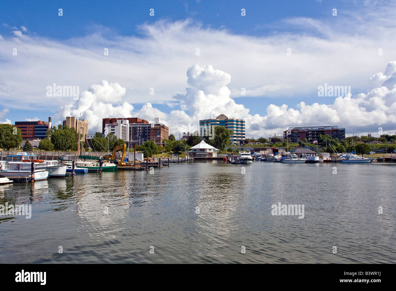 Hamot Hospital in the city of Erie, Pennsylvania, USA as seen from the wharf at State Street. Stock Photo