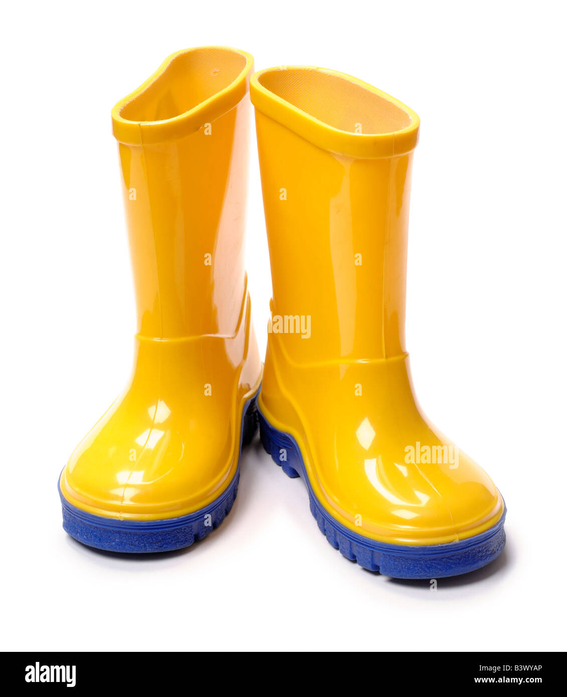 Yellow childrens wellington boots Stock 