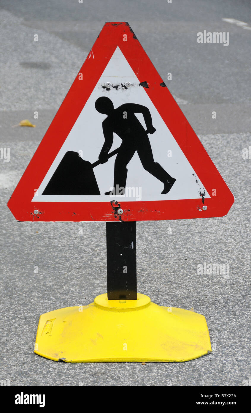 Road works sign London England UK Stock Photo