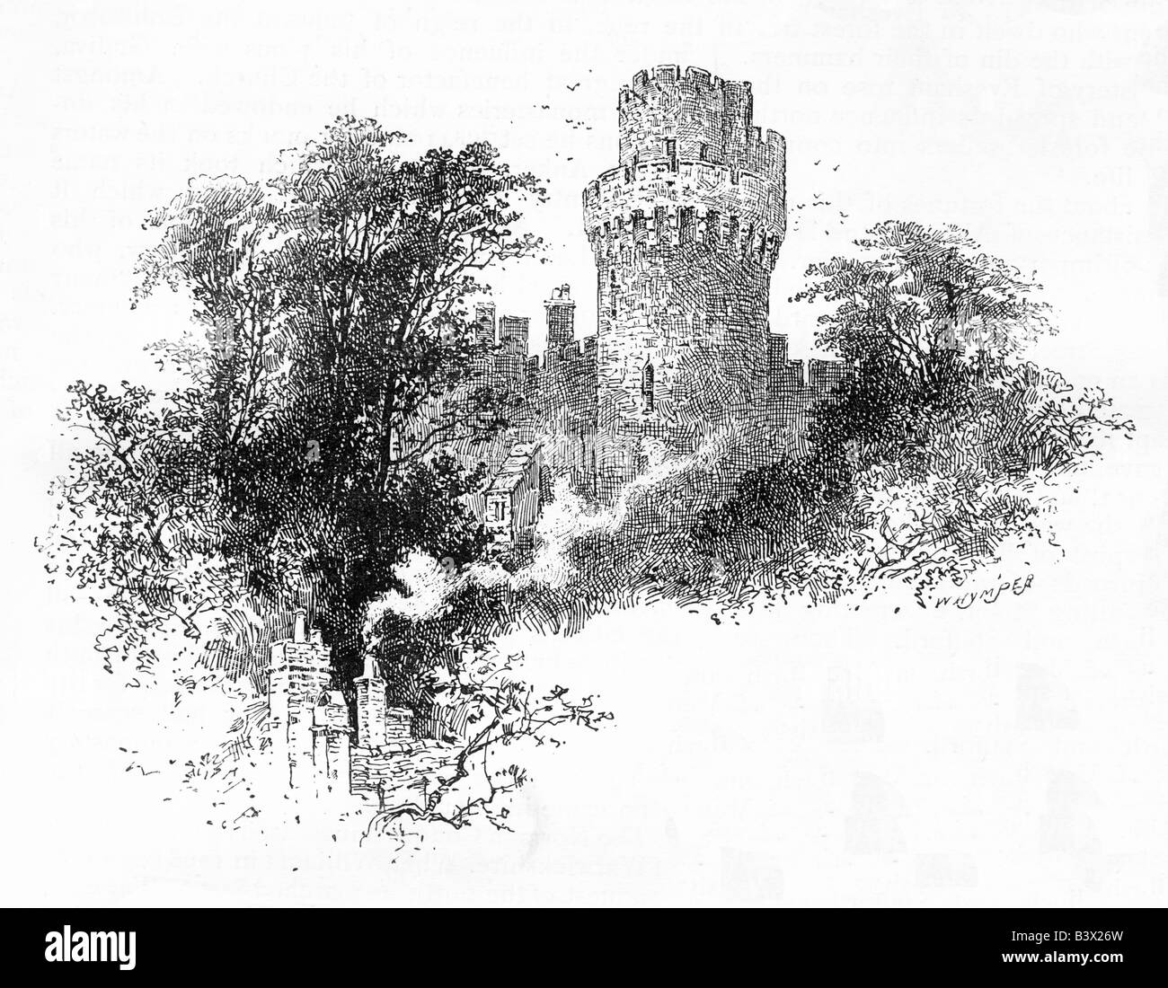 Caesar Tower Warwick Castle circa 1885 illustration by Edward Whymper Stock Photo