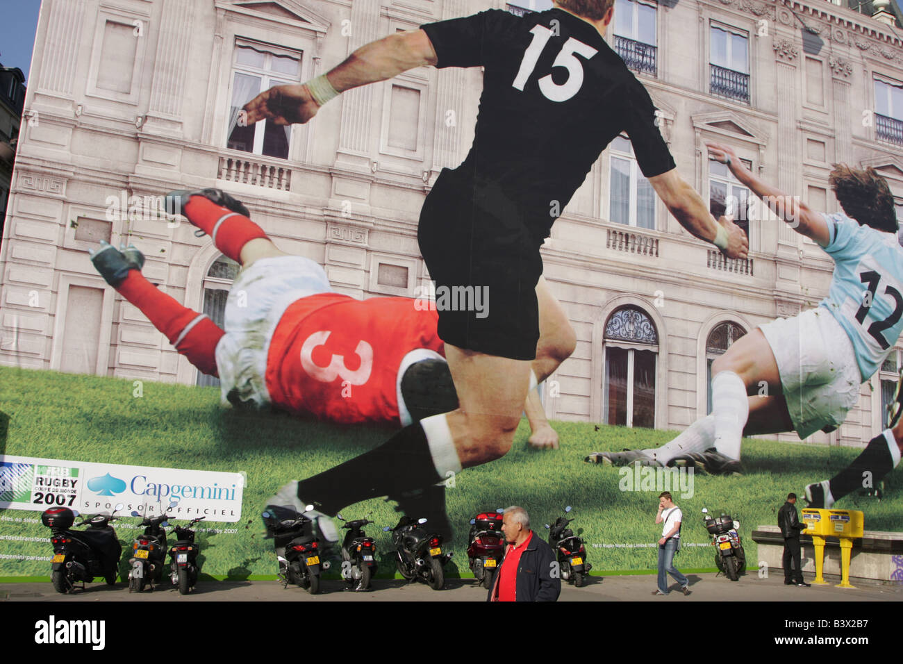 paris street nearby the arc de triomphe during the rugby world cup in 2007 Gigant poster and street scenes Stock Photo