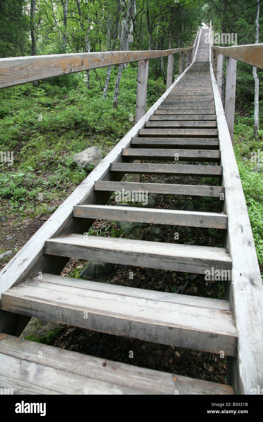 Wooden stairs to the top of the Sekirnaya Hill on the Solovetsky Islands in the White Sea, Russia Stock Photo