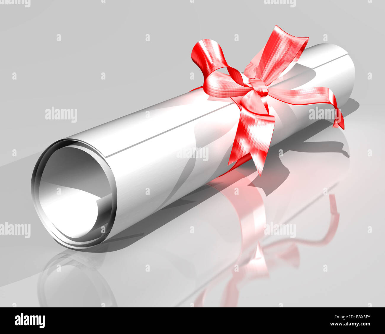 Illustration of a diploma rolled into a scroll and tied with a ribbon Stock Photo