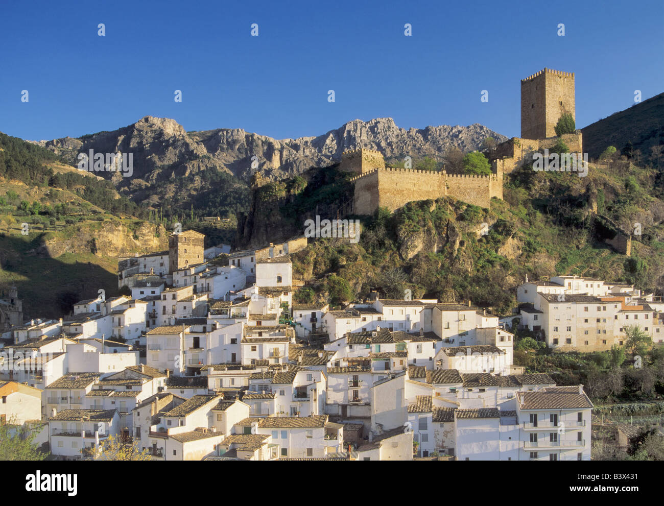 Yedra Castle and town of Cazorla in Sierra de Cazorla from Balcon del Pintor Zabaleta Andalusia Jaen Province Spain Stock Photo