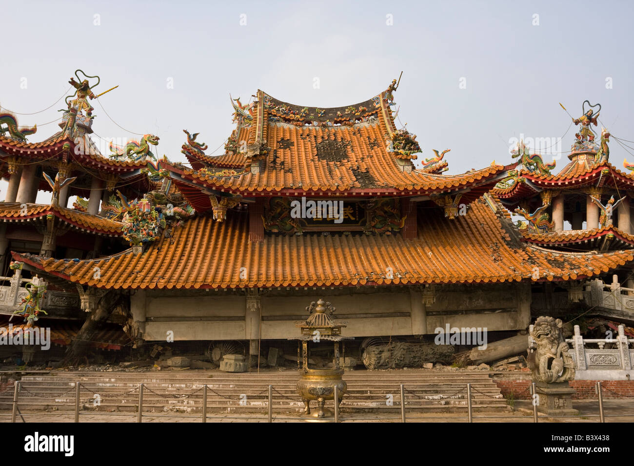 Wuchang Temple, Jiji, Taiwan. The temple collapsed during a 7.3 magnitude earthquake in 1999. It is now a tourist attraction. Stock Photo