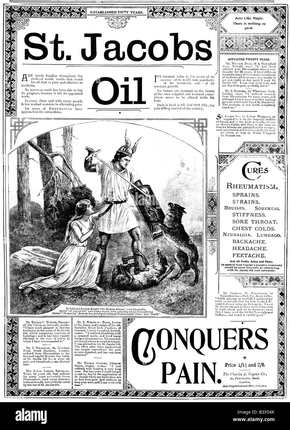 1897 Victorian advertisement for St Jacobs Oil FOR EDITORIAL USE ONLY ...