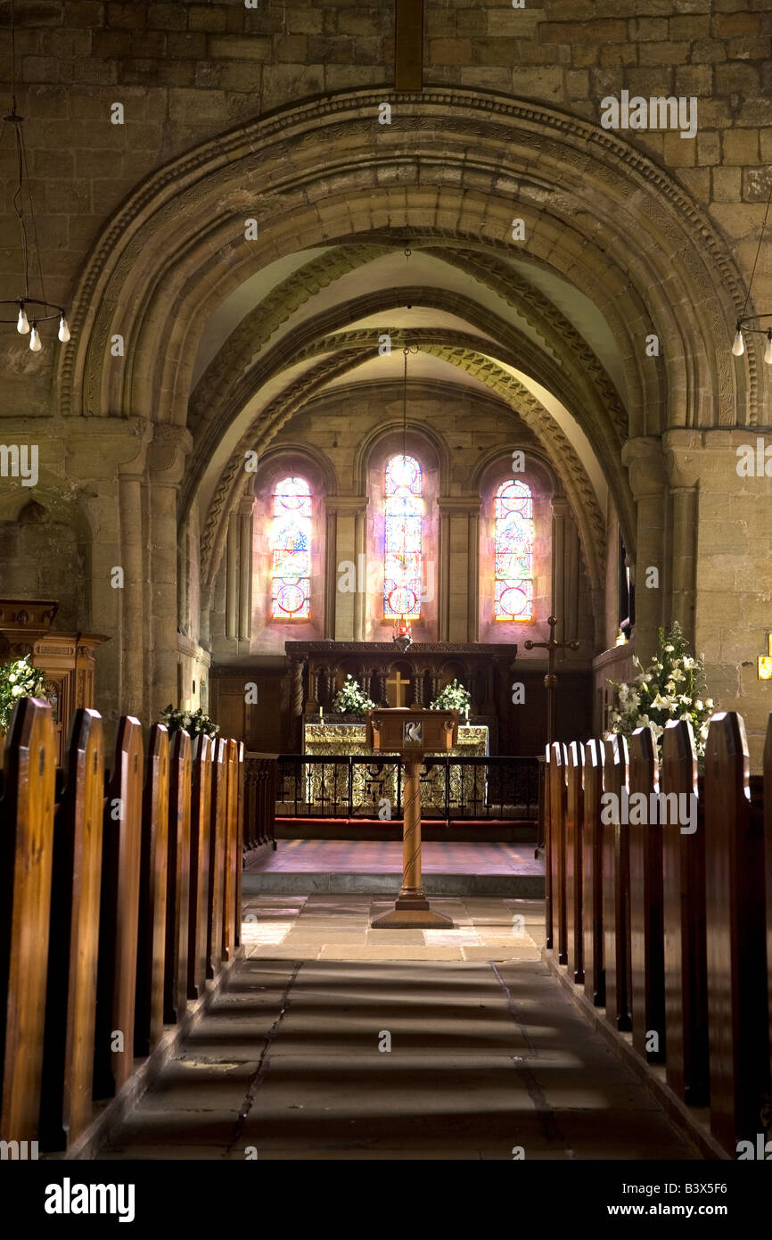 The altar of St Lawrence church in Warkworth, Northumberland. Stock Photo