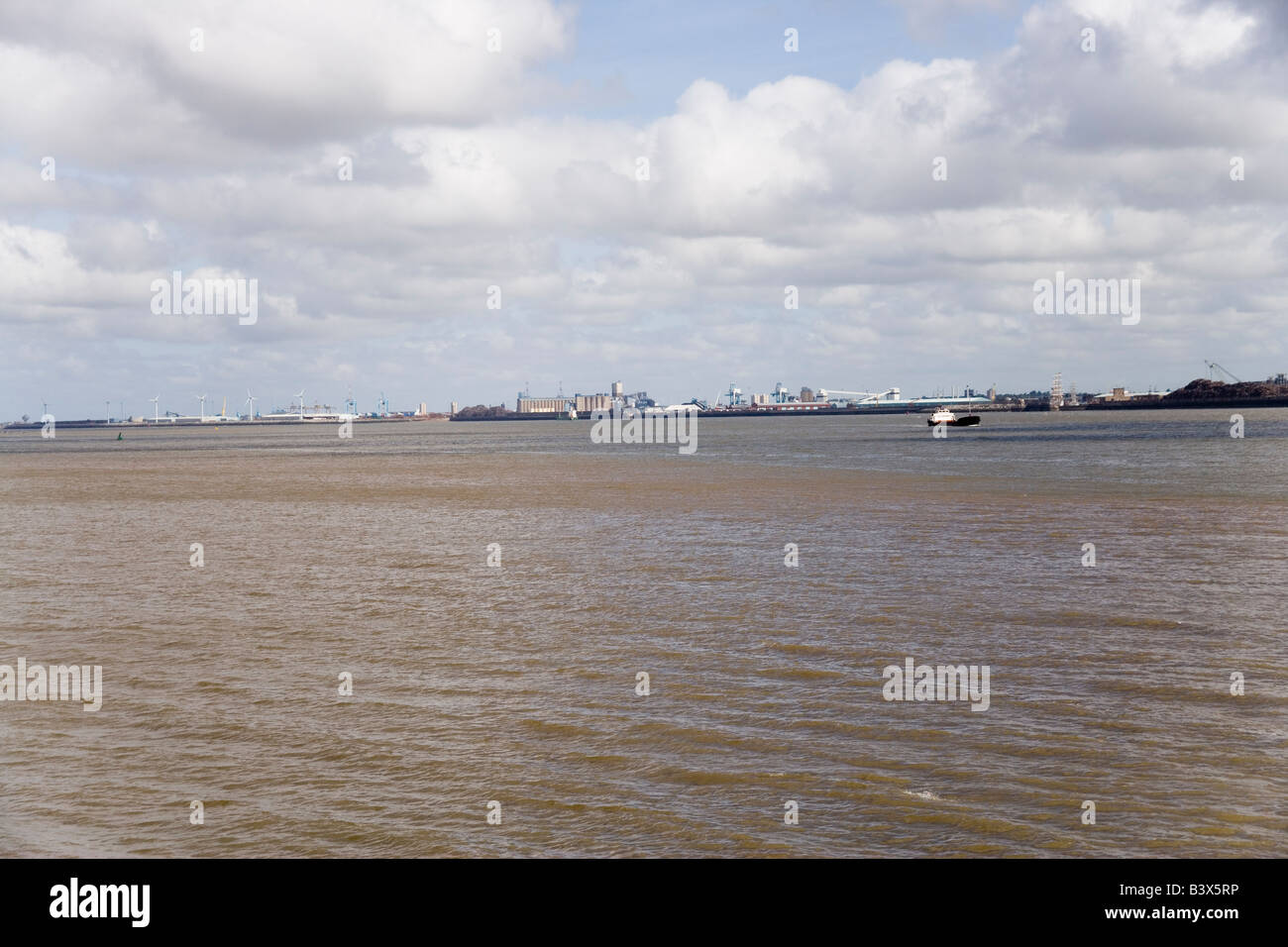 The Mersey river and the docks of Liverpool and Bootle from Seacombe Stock Photo