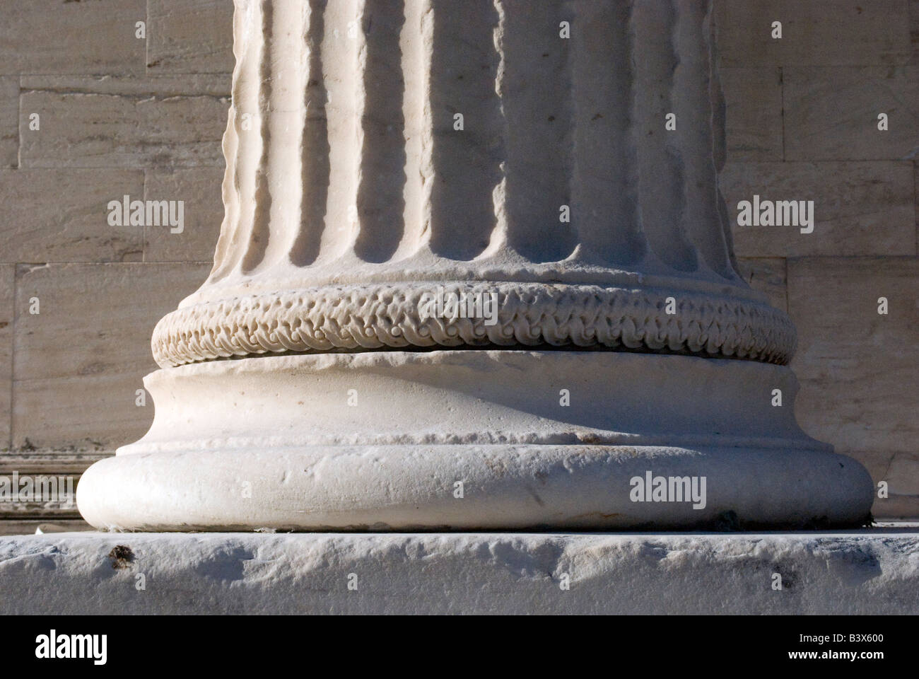 The base of the marble column at the side of the Erechtheon, Acropolis, Athens, Greece Stock Photo