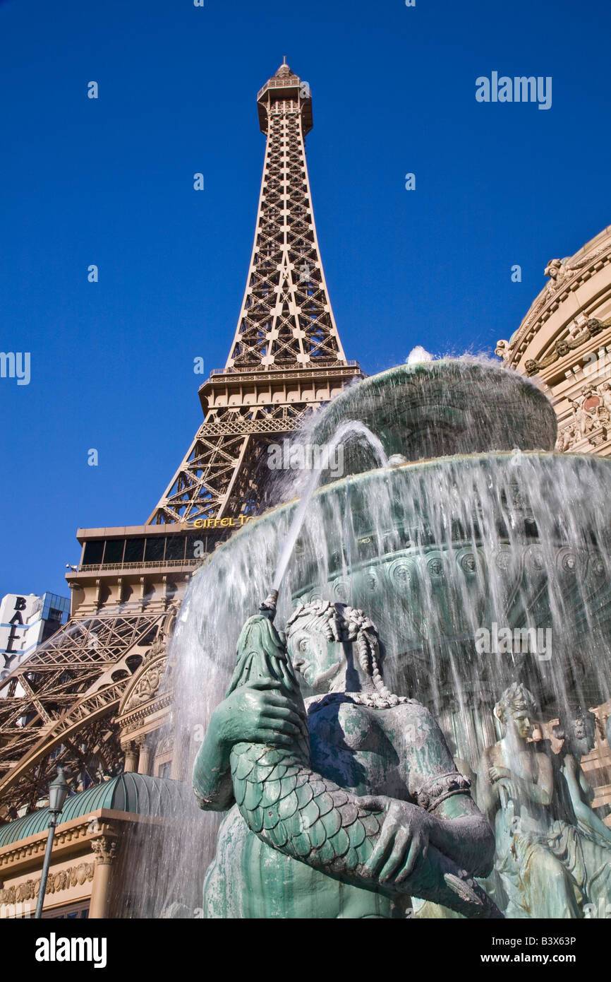 A replica of the Eiffel Tower looms over The Paris Hotel and Casino in Las Vegas Stock Photo