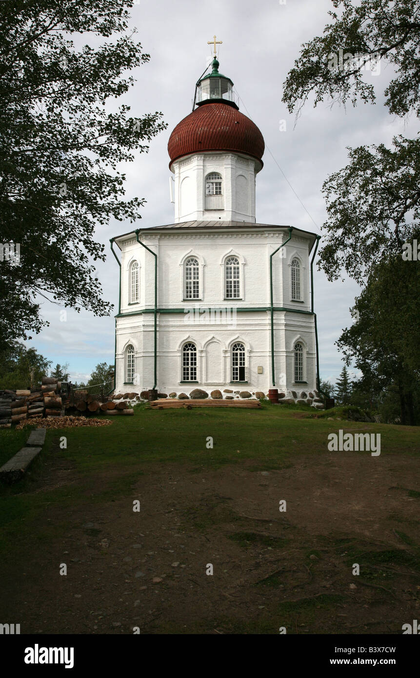 Ascension church lighthouse on the top of the Sekirnaya hill on the Solovetsky Islands, Russia Stock Photo
