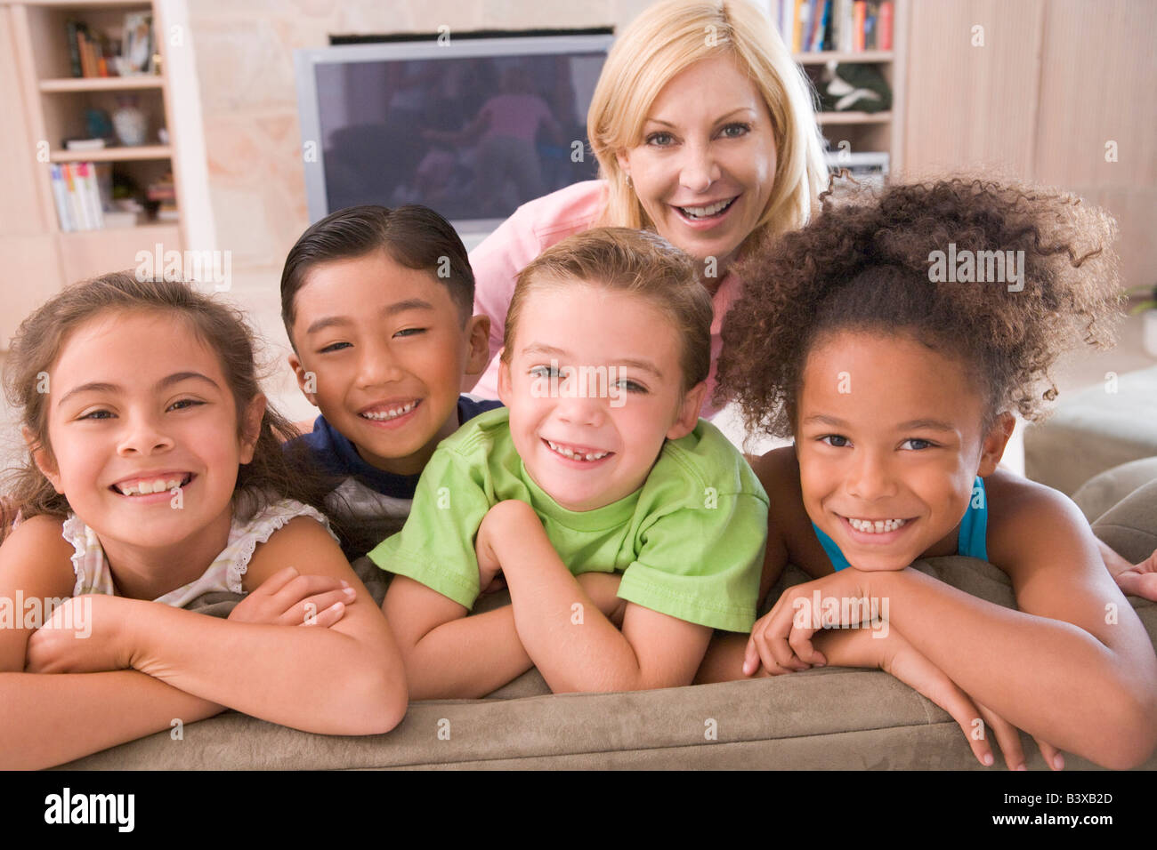 Four Young Friends Hanging Out At Home Stock Photo Alamy