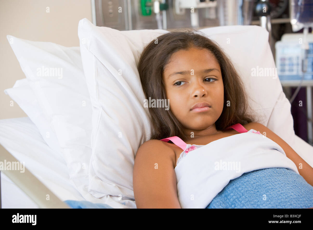 Young Girl Lying In Hospital Bed Stock Photo Alamy