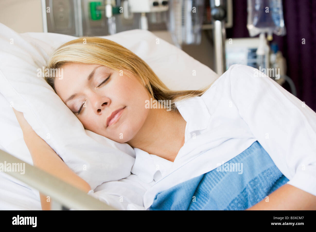 Woman Asleep In Hospital Bed Stock Photo 19635063 Alamy