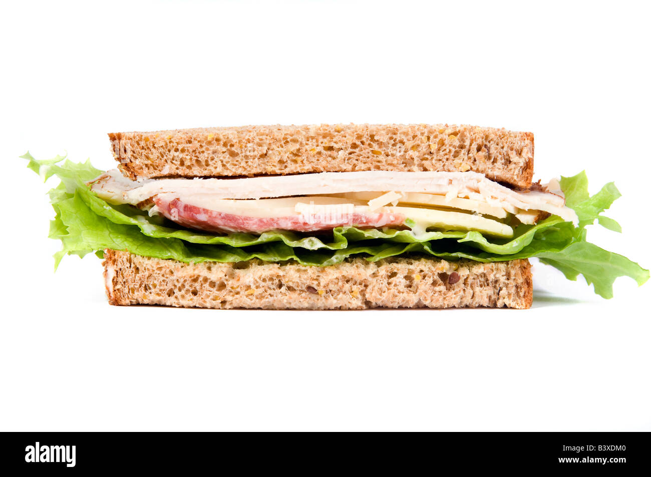 A fresh deli sandwich with salami and swiss cheese lettuce and lots of