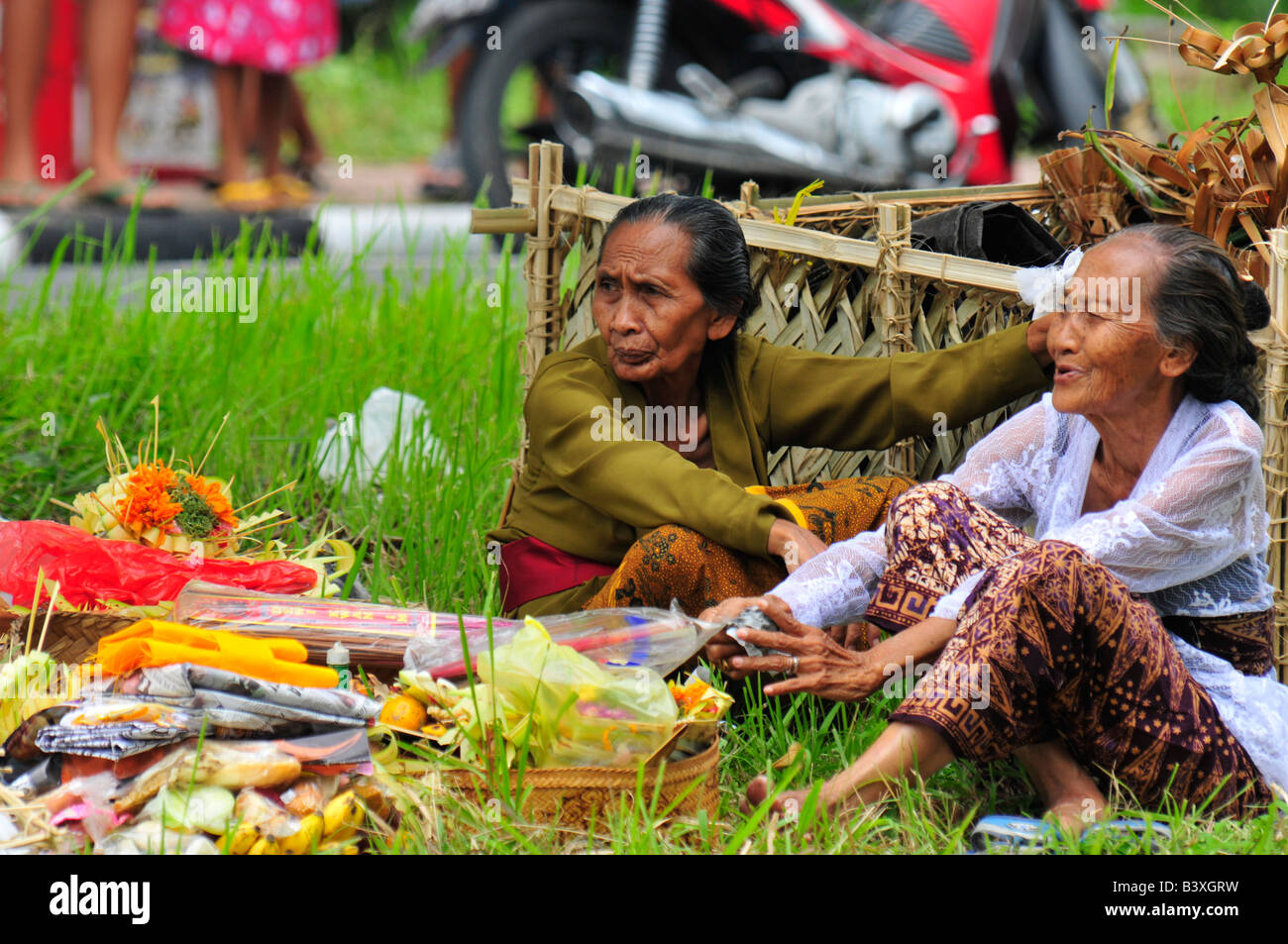 old ladies at a mass cremation, gianyar ,bali , indonesia Stock Photo