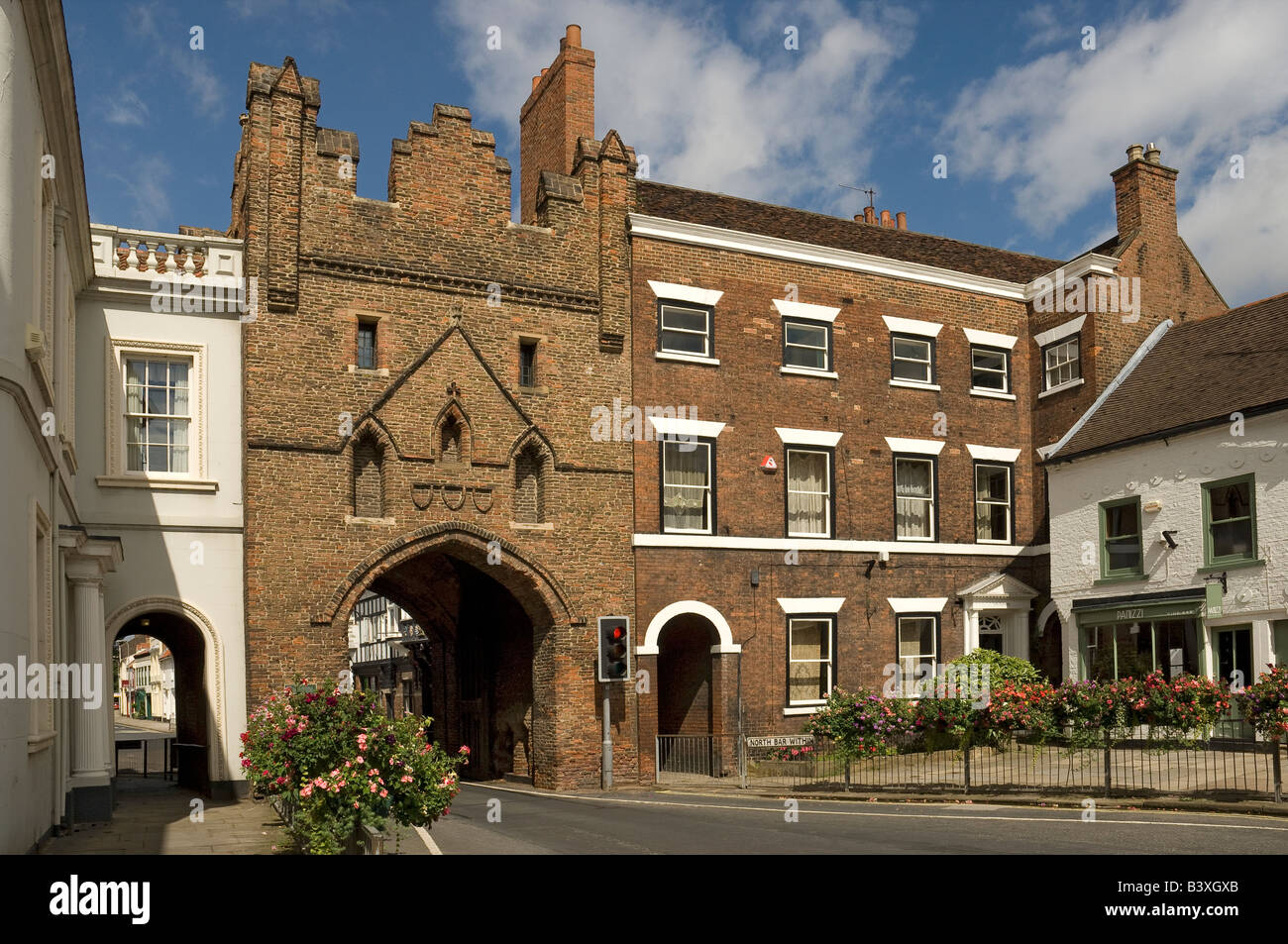 North Bar Within gateway entrance and houses in summer Beverley East