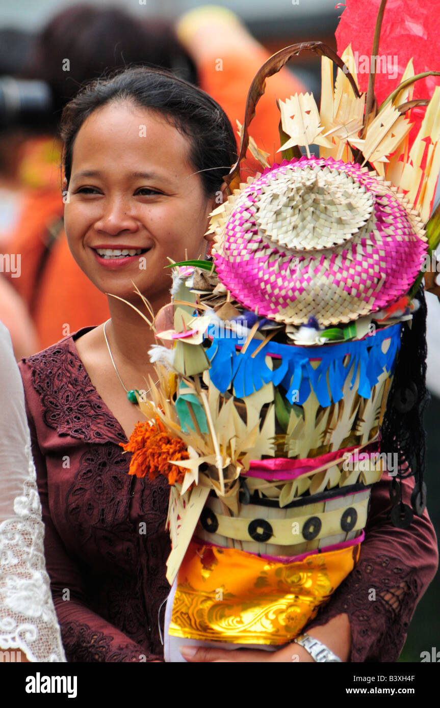 Women Carrying Offerings to Temple Festival (Odalan),mengwi, Bali, Indonesia Stock Photo