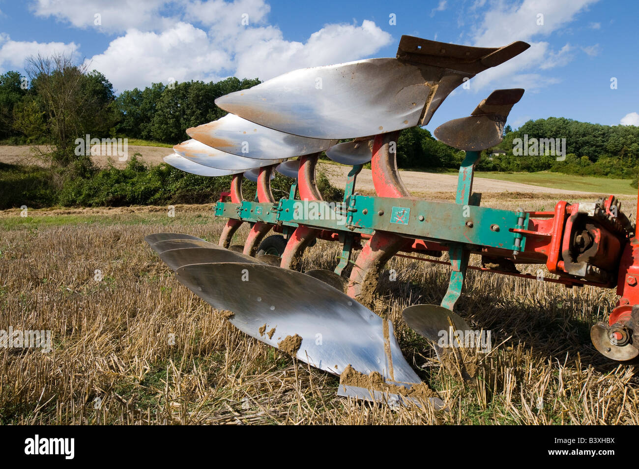 Detail of hydraulic double plough blades, IndreetLoire, France Stock