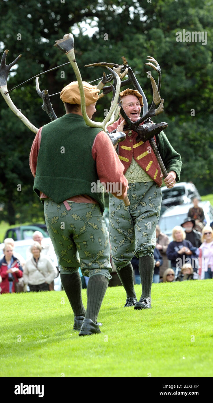 The Abbots Bromley Horn Dance held annually on Wakes Monday in Abbots Bromley Staffordshire Stock Photo