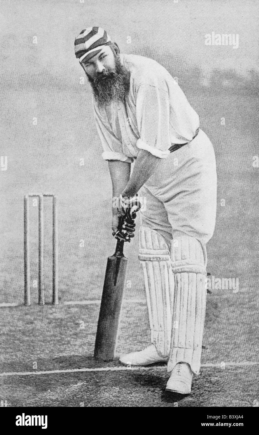 Victorian photograph of Dr W G Grace playing cricket by Messrs Hawkins & Co of Brighton 1897 FOR EDITORIAL USE ONLY Stock Photo