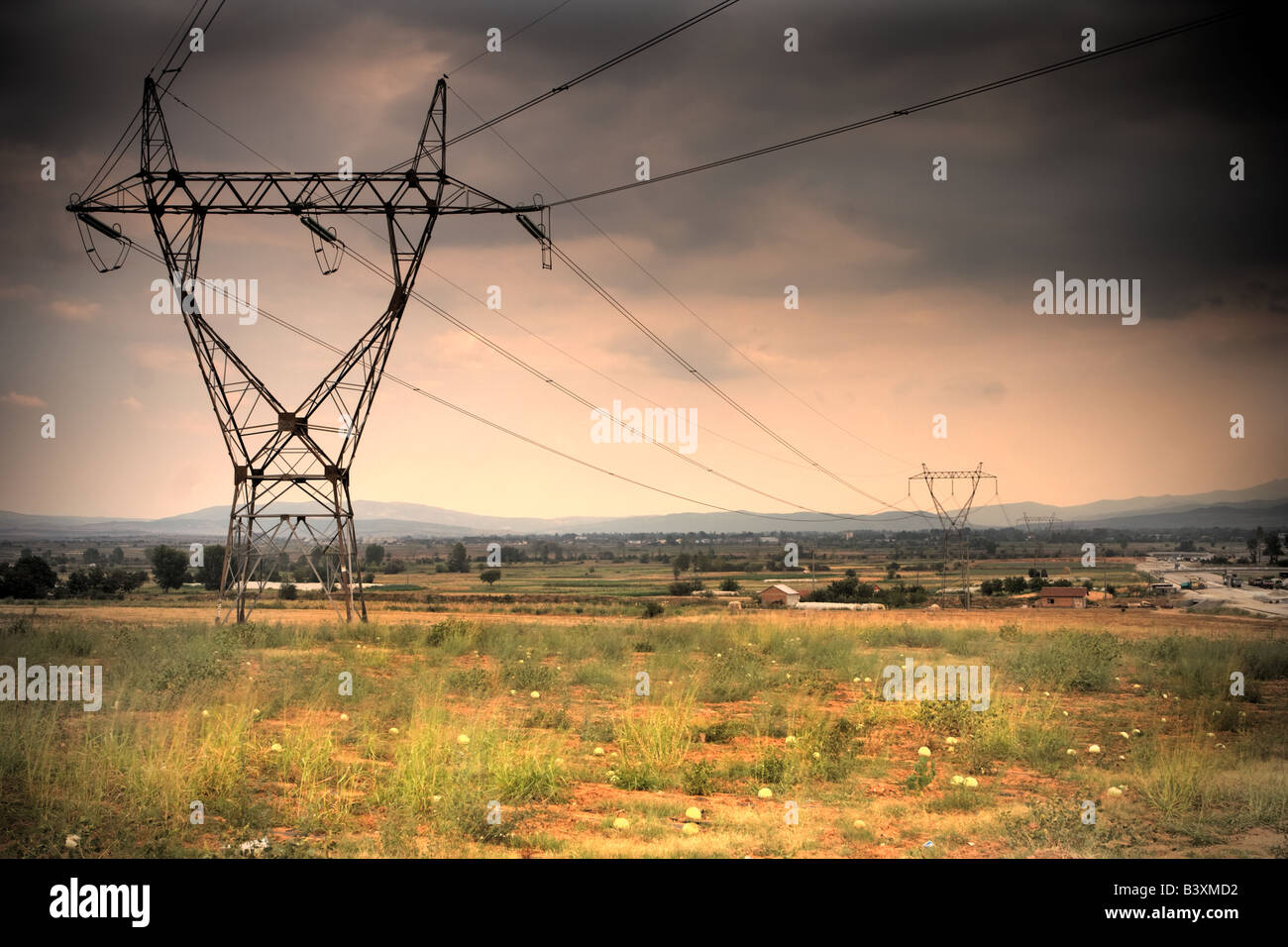 High voltage power line Stock Photo Alamy
