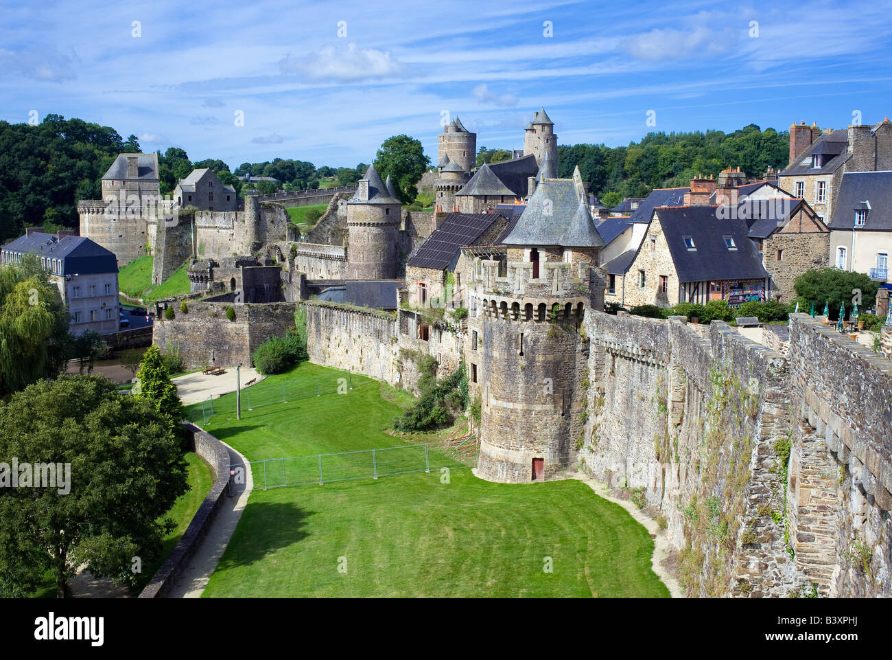 Ramparts of medieval castle 13th Century Fougères Brittany France Stock