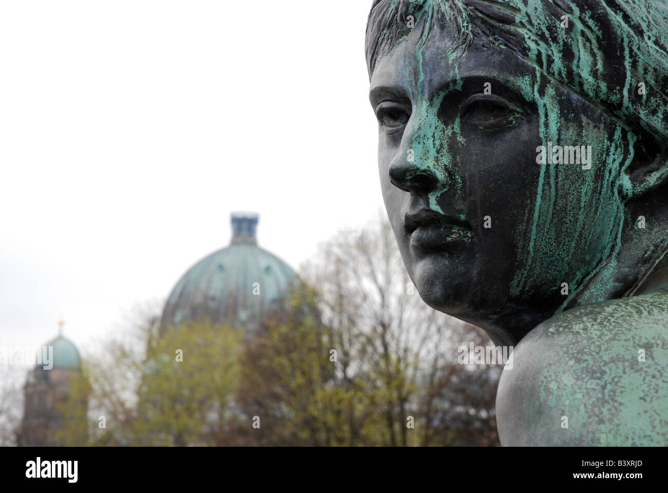 Detail from the Neptun Fountain with Berliner Dom in the background Stock Photo