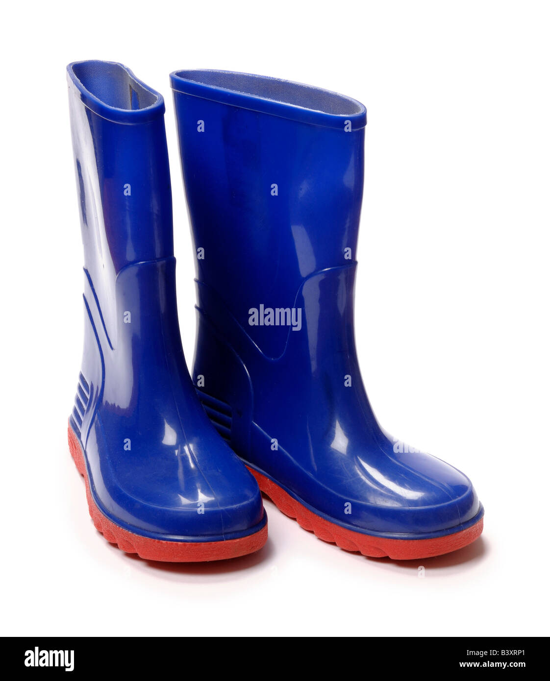 Blue childrens wellington boots Stock Photo