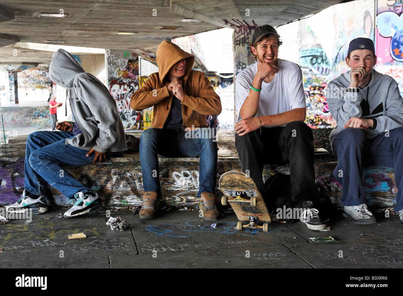 Skateboarders And Hoodies At The Skateboard Centre South Bank London UK Europe Stock Photo