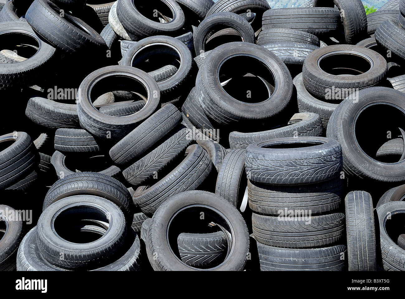 A big heap of used tyres Stock Photo