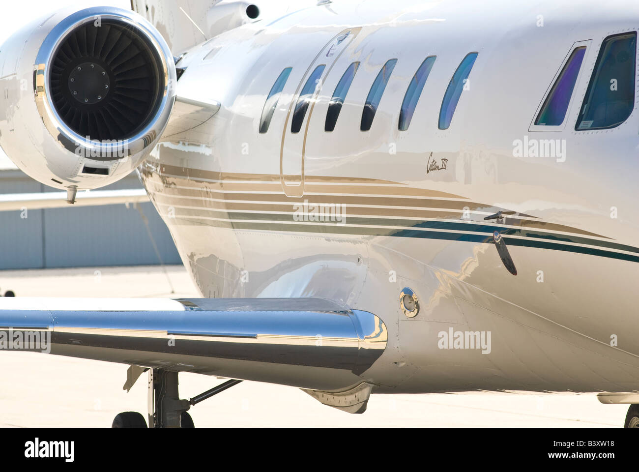 Sleek Business jet parked on the ramp at Arlington TX airport KGKY Stock Photo
