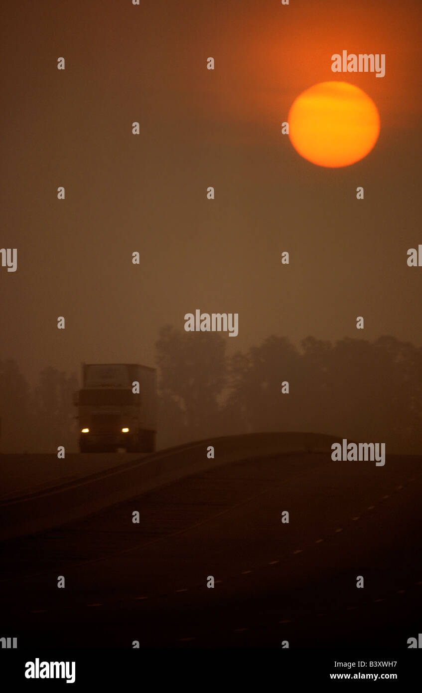 truck trucks sunrise morning sunrise Stock Photo