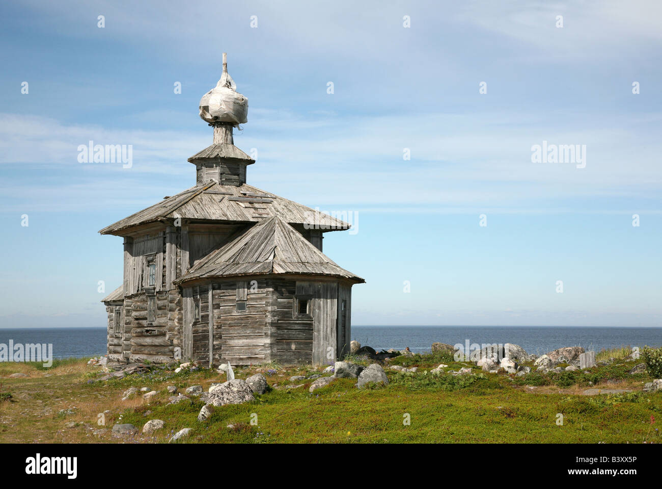 St Andrew's Church on the Zayatsky islands close to the Solovetsky Islands in the White Sea, Russia Stock Photo