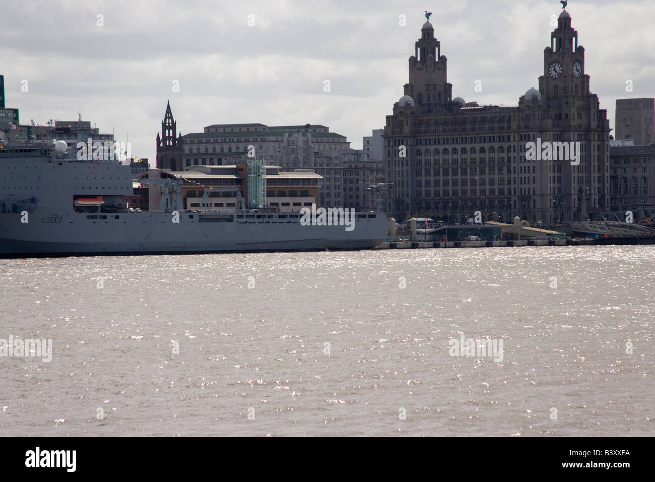 Royal Fleet Auxiliary landing ship dock Lyme Bay moored at Pier Head Liverpool as part of the Tall Ships Race in July 2008 Stock Photo