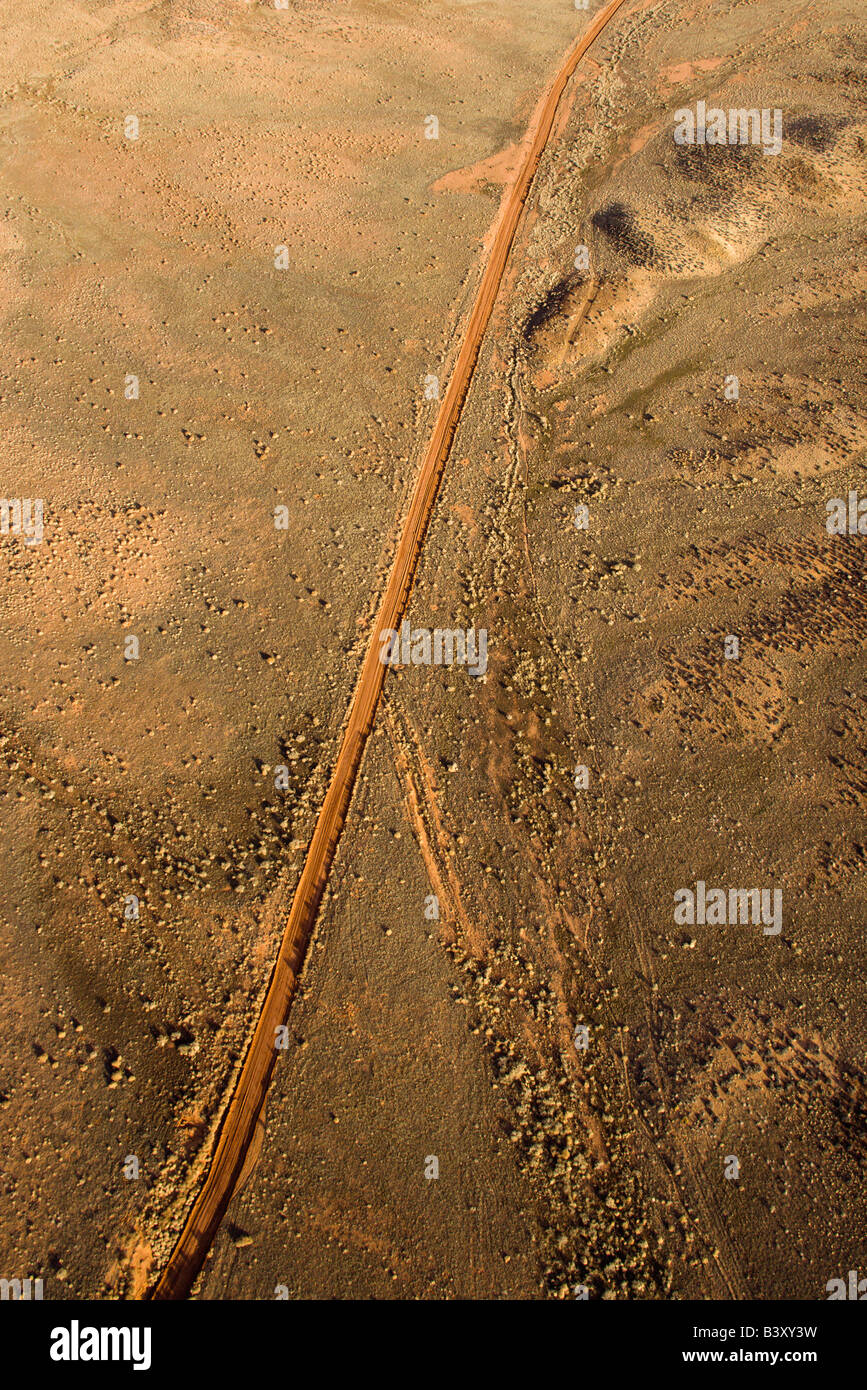 Aerial landscape of rural dirt road in Utah United States Stock Photo