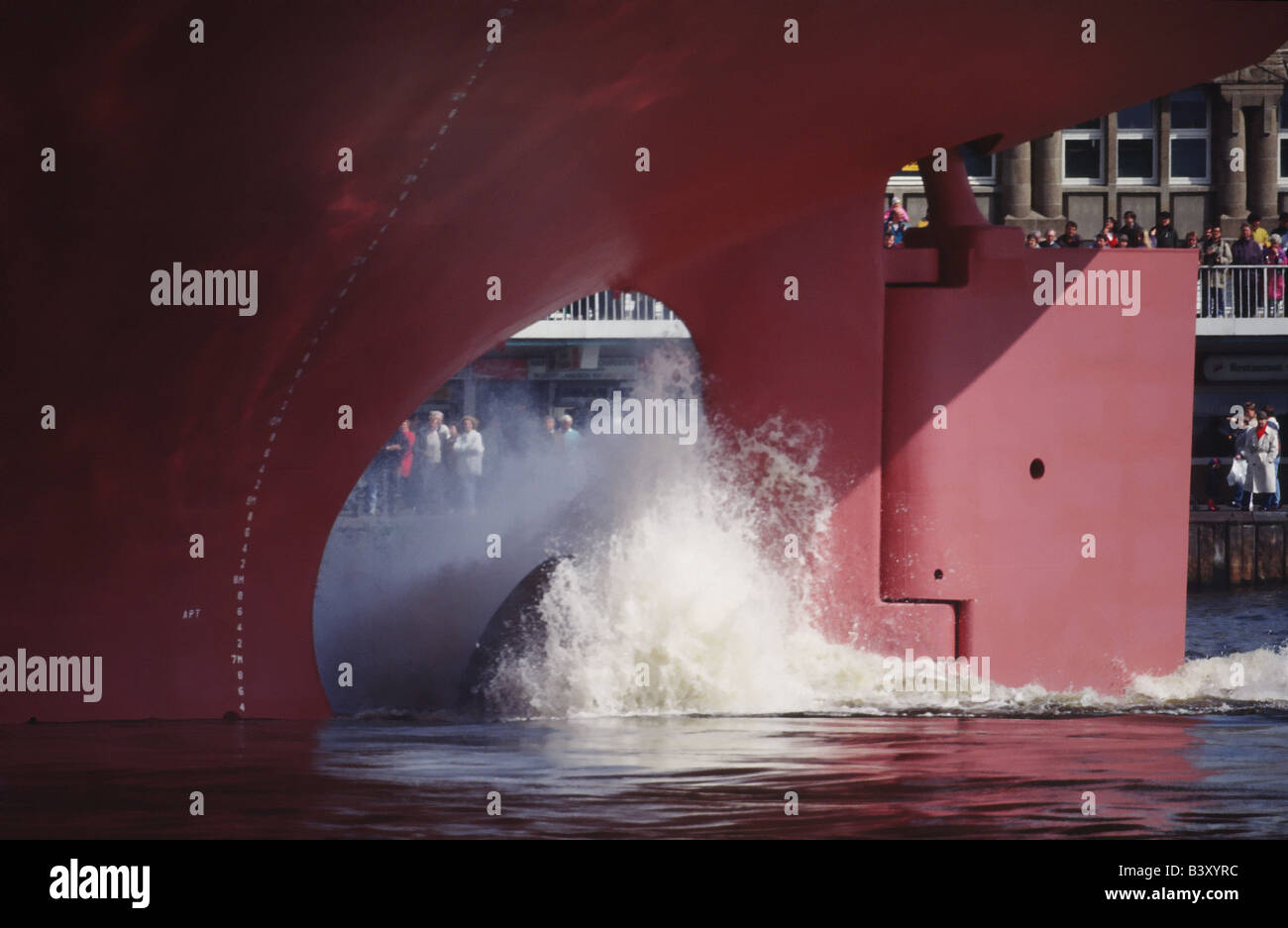 Launch launching water splash foam swirl whirl river elbe hires stock