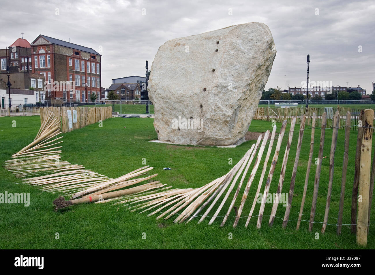 a boulder/art installation in Shoreditch park. London Stock Photo Alamy