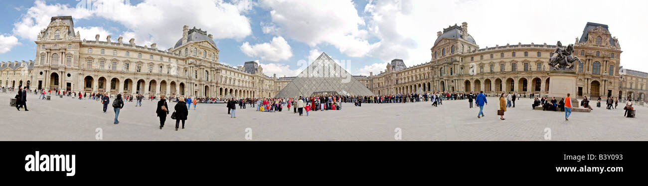 Louvre Museum entrance courtyard High resolution panorama Stock Photo ...